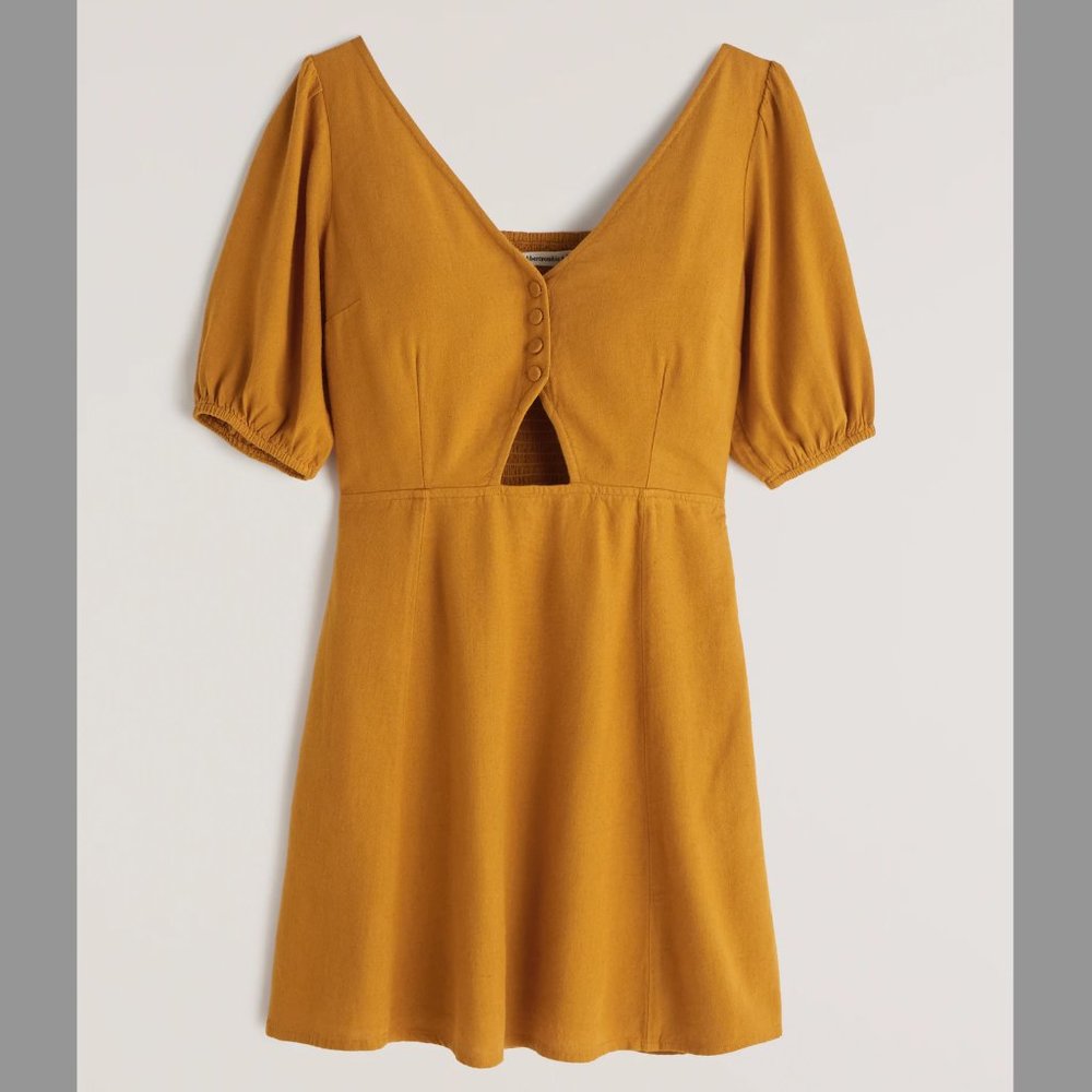 a&f | puff sleeve cutout linen mini dress